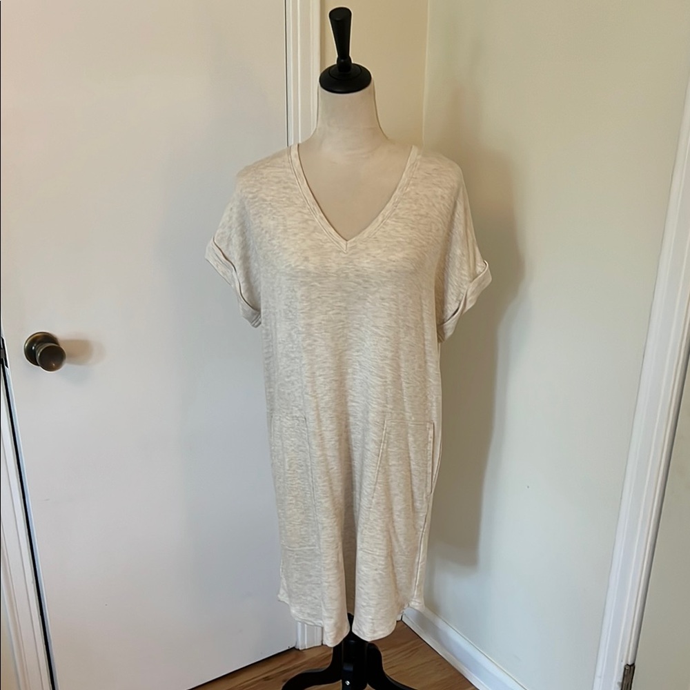 Casual Cream V-Neck T-Shirt Dress